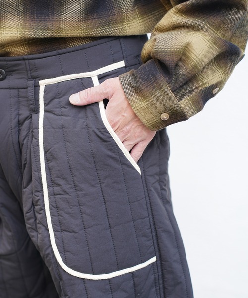 Aphlotus パンツ ストライプキルティング アウトポケット セミワイド