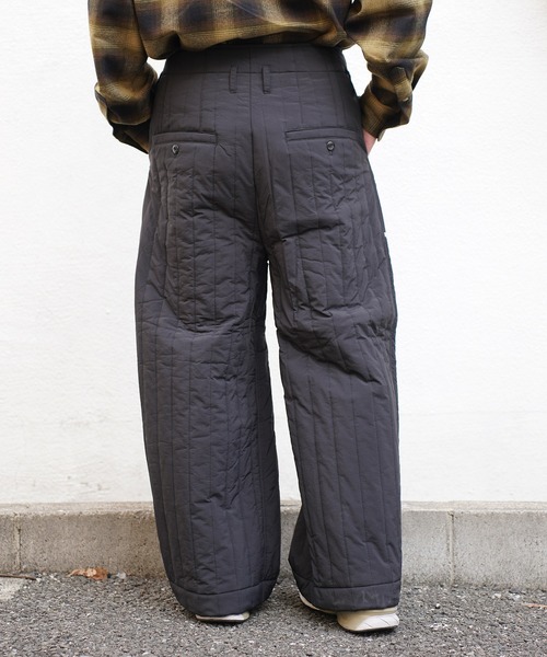 Aphlotus パンツ ストライプキルティング アウトポケット セミワイド