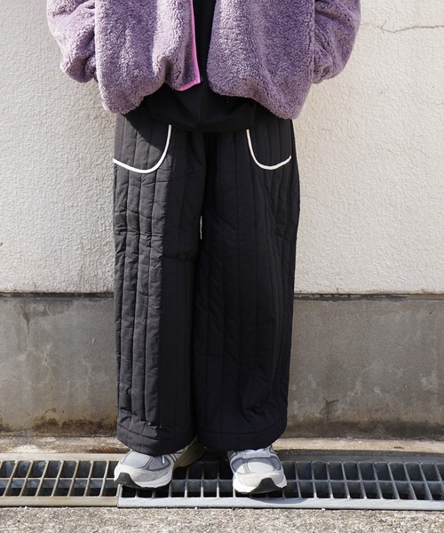 Aphlotus パンツ ストライプキルティング アウトポケット セミワイド