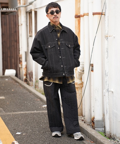 Aphlotus パンツ ストライプキルティング アウトポケット セミワイド