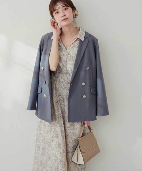 natural couture ワンピース スキッパー衿フレア袖ワンピース