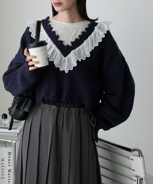 forksy.（フォルクシー） ニット セーター 「forksy.」ギャザーレース