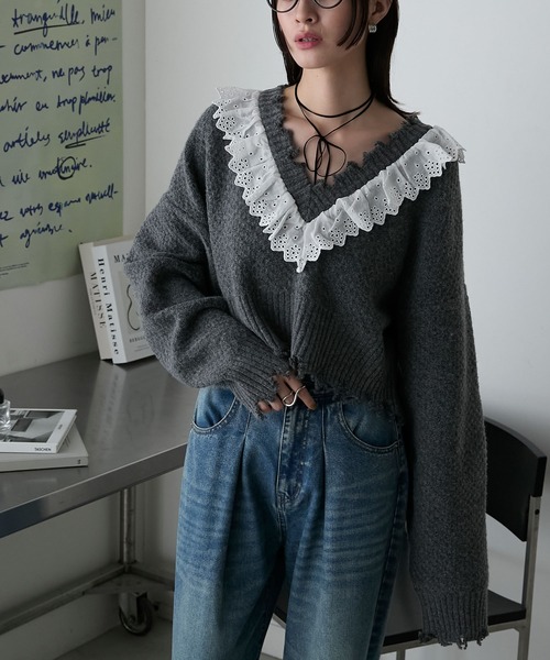 forksy.（フォルクシー） ニット セーター 「forksy.」ギャザーレース