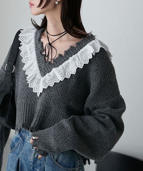 forksy.（フォルクシー） ニット セーター 「forksy.」ギャザーレース