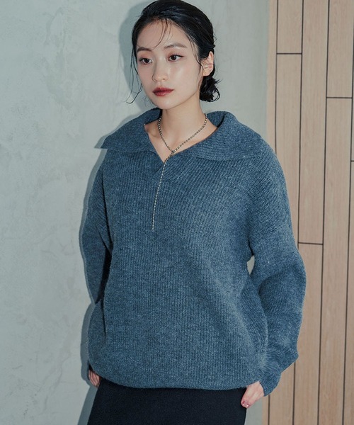 Ampirula ニット セーター 襟付きニットプルオーバー レディース