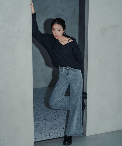 Ampirula ニット セーター 襟付きニットプルオーバー レディース