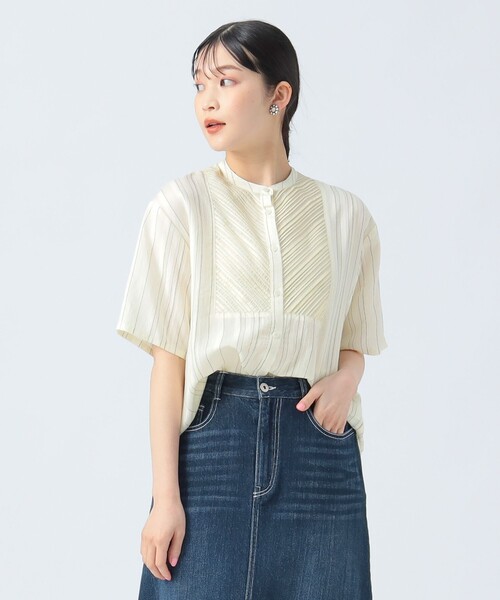 ブラウス シャツ ストライプ柄 ピンタック シャツ レディース BEAMS HEART ブラウス シャツ ストライプ柄 ピンタック
