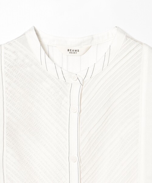 ブラウス シャツ ストライプ柄 ピンタック シャツ レディース BEAMS HEART ブラウス シャツ ストライプ柄 ピンタック
