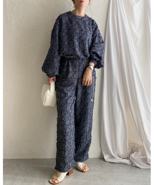 【ちっぴさん専用】アンティークプリント　上下セット She's Closet セットアップ チェック柄フリンジジャガード長袖