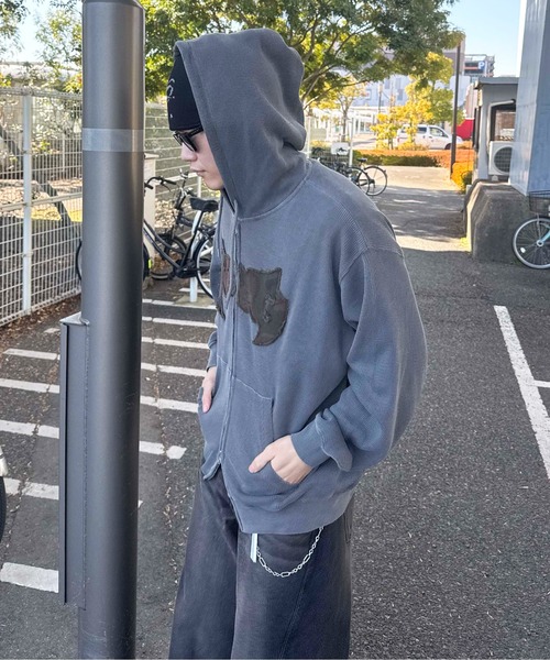 パーカー 柄アップリケ加工サーマルパーカー メンズ レディース