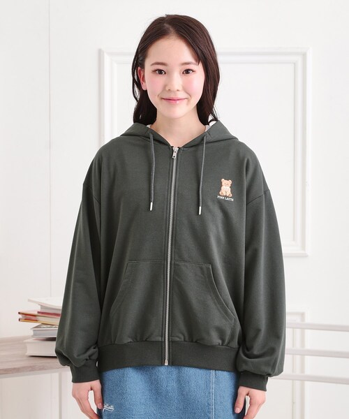 tシャツ ワンポイント刺繍ミニ裏毛シップパーカー レディース 裏毛・ワンポイント刺繍ジップパーカー(S(150cm) クロ