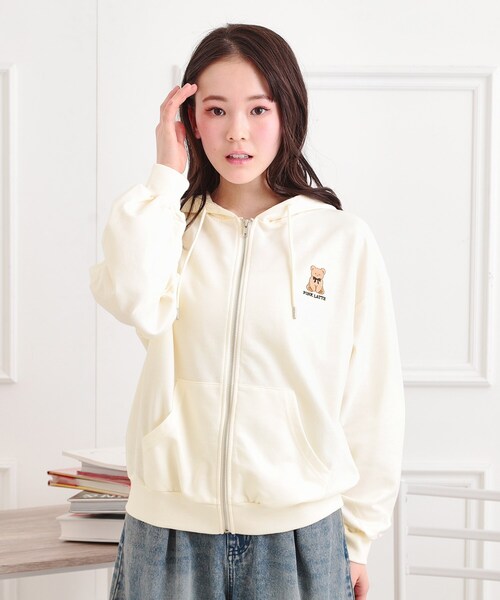PINK-latte パーカー ミニ裏クマ刺繍ジップパーカ キッズ 子供服