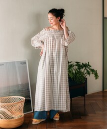 国内発送★Sabo Skirtオフショルダーギャザー袖ワンピース FREAK'S STORE ワンピース インド 5分袖2WAYオフショル