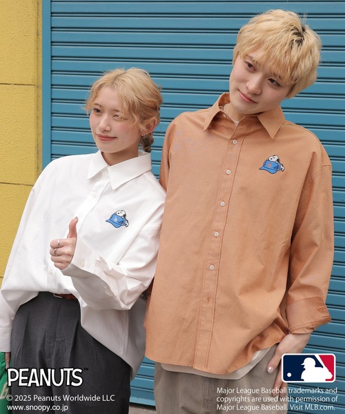 新品！Double Name ブルーシャツ DOUBLE NAME（ダブルネーム） ブラウス シャツ MLB×PEANUTSコラボ