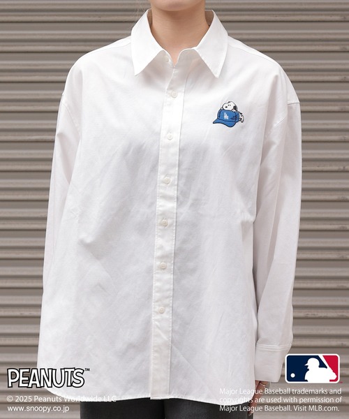 DOUBLE NAME ブラウス シャツ MLB×PEANUTSコラボワッペン
