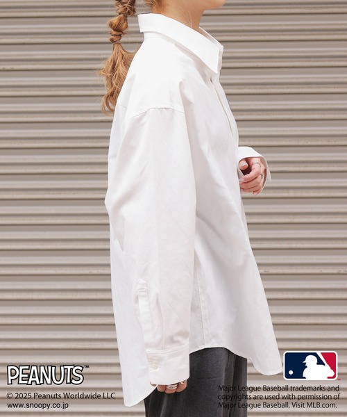 DOUBLE NAME ブラウス シャツ MLB×PEANUTSコラボワッペン