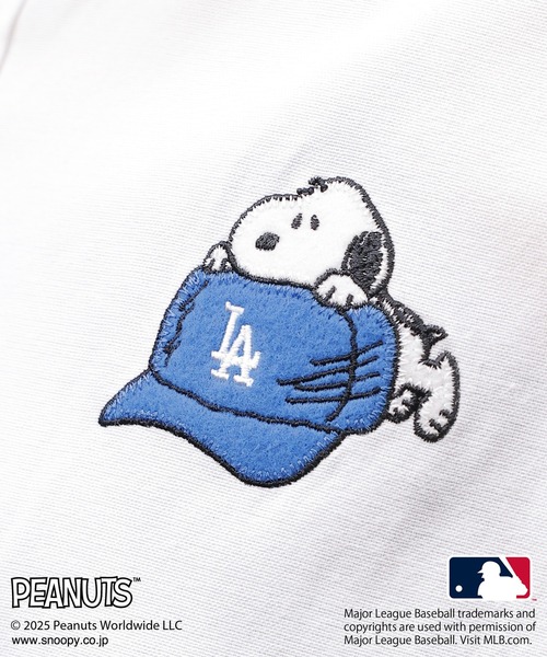 誕生日プレゼント DOUBLE NAME ブラウス シャツ MLB×PEANUTSコラボワッペン トップス