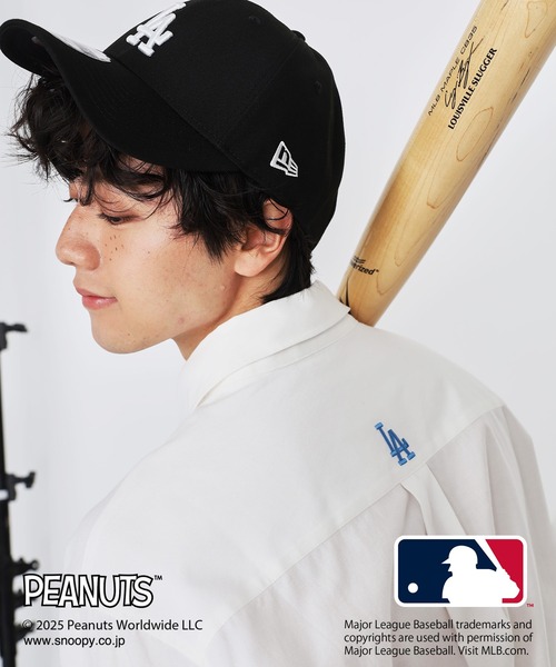 DOUBLE NAME ブラウス シャツ MLB×PEANUTSコラボワッペン