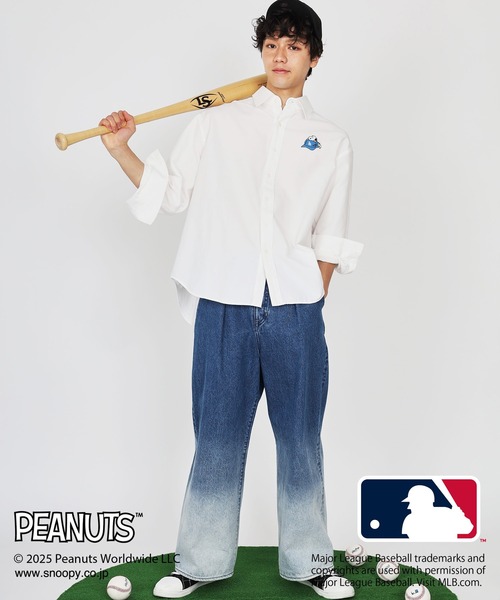ブラウス シャツ MLB×PEANUTSコラボワッペンオックスシャツ/ドジャース・ヤンキース・パドレス・メッツ/ピーナッツ/ユニセックス レディース MLB×PEANUTSコラボワッペンオックスシャツ/ドジャース