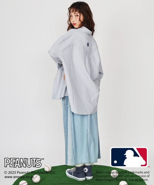 DOUBLE NAME ブラウス シャツ MLB×PEANUTSコラボワッペン