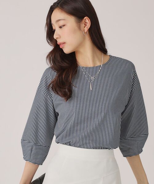tシャツ 「洗える／日本製／清涼感」ストライプ柄ジャージのトップス レディース COUP DE CHANCE tシャツ 「洗える／日本製／清涼感」ストライプ