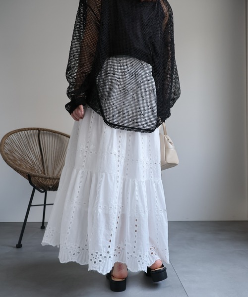 ap retro スカート スカラップ刺繍ティアードスカート / レース
