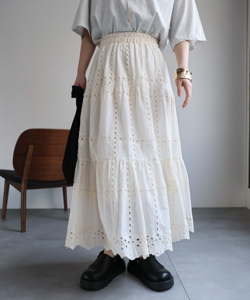 ap retro スカート スカラップ刺繍ティアードスカート / レース