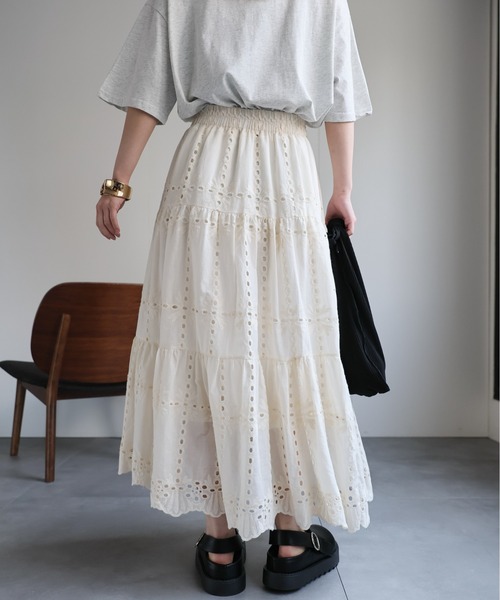 ap retro スカート スカラップ刺繍ティアードスカート / レース