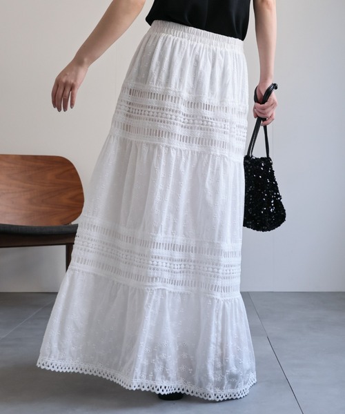 ap retro スカート スカラップ刺繍ティアードスカート / レース