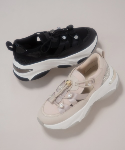 【＋diana】ビジュー♡スポーツ厚底サンダル♡シャンパンゴールド♡24㎝♡ diana スニーカー 「軽量」ビジュー付きサンダルスニーカー