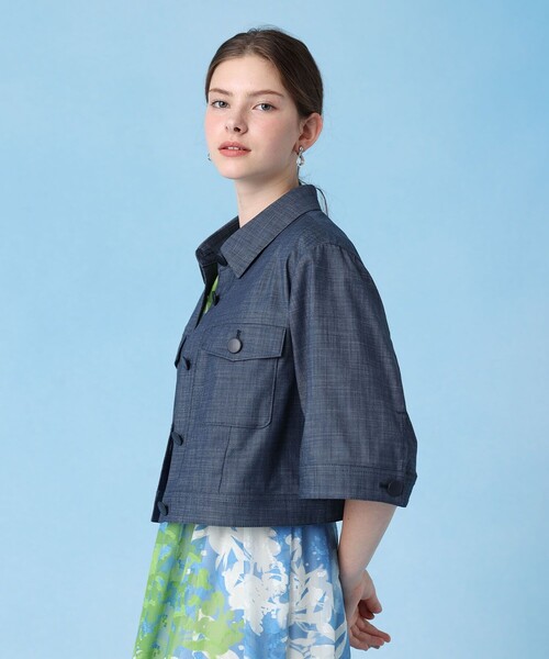 ANAYI 定価4.4万 38 未使用 デニムライク5分袖ジャケット ANAYI（アナイ） コート アウター スラブデニムライク5分袖ブルゾン