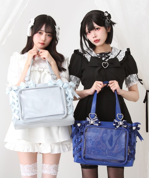 DearMyLove トートバッグ レースアップリボンキラキラビジュー痛