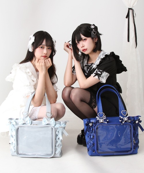 クラシック DearMyLove レースアップリボンキラキラビジュー痛 トートバッグ バッグ