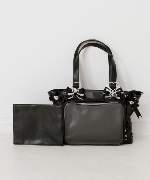 DearMyLove トートバッグ レースアップリボンキラキラビジュー痛