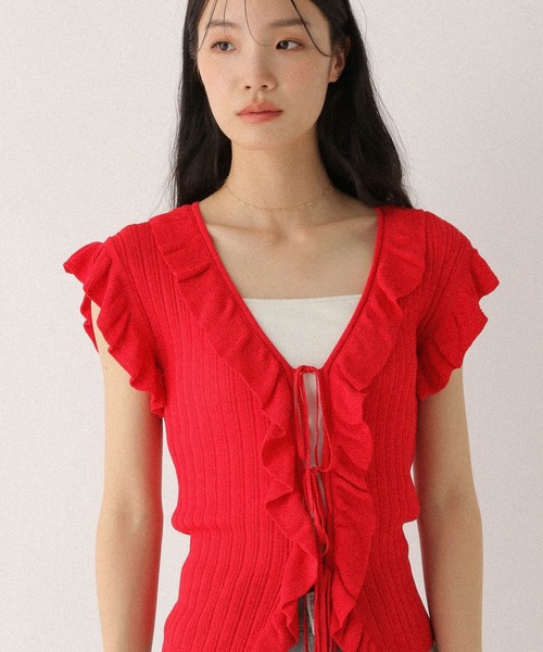 Heather ニット セーター フリルノースリーブニット 497356