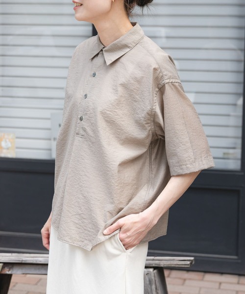 今期 FORK＆SPOON プルオーバーブラウス 麻混Tシャツ 完売色 セール】FORK&SPOON プルオーバーブラウス（Tシャツ/カットソー