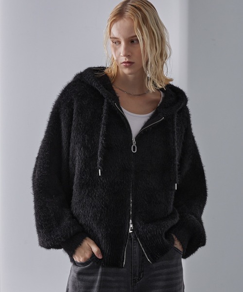 Loose（ルース） パーカー ボリュームショート シャギーニットパーカー