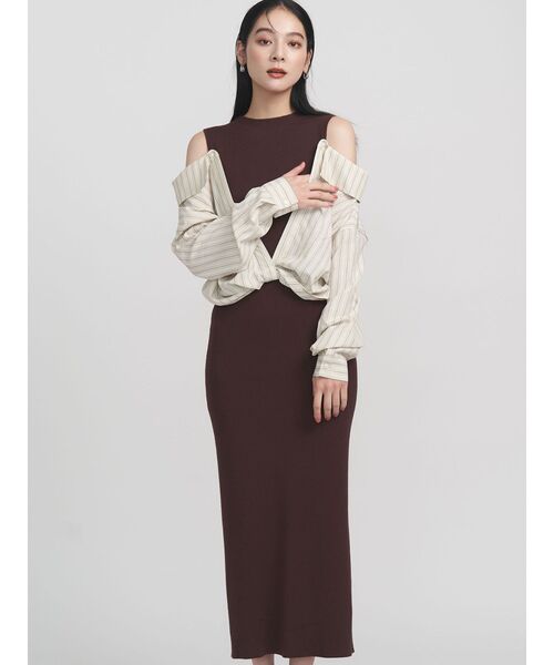 LAGUNAMOON シャツドッキングリブニットワンピース LAGUNAMOON ワンピース シャツドッキングリブニットワンピース