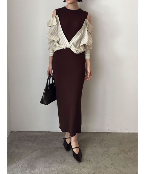 LAGUNAMOON （ラグナムーン）　シャツドッキングリブニットワンピース LAGUNAMOON（ラグナムーン） ワンピース シャツドッキングリブニット