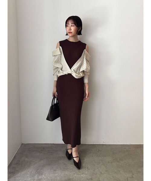 【新品タグ付き】LAGUNAMOONリブニットワンピース LAGUNAMOON（ラグナムーン） ワンピース シャツドッキングリブニット