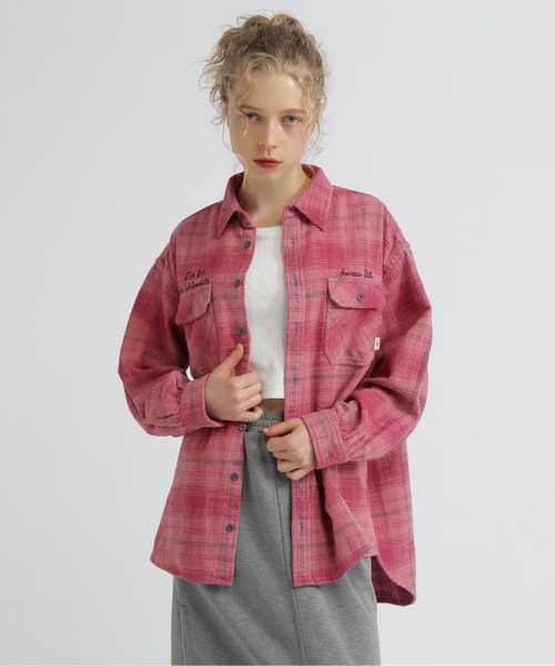 Resurrection WOMENS Checkシャツ AVIREX ブラウス シャツ EMBROIDERY CHECK SHIRT/刺繍チェック