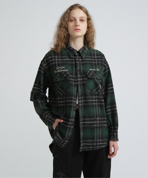 Resurrection WOMENS Checkシャツ AVIREX ブラウス シャツ EMBROIDERY CHECK SHIRT/刺繍チェック