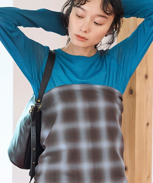 【サックスブルー】コットンナイロンシアークルーネックプルオーバー coen（コーエン） tシャツ 「再入荷・新色登場」コットンナイロン