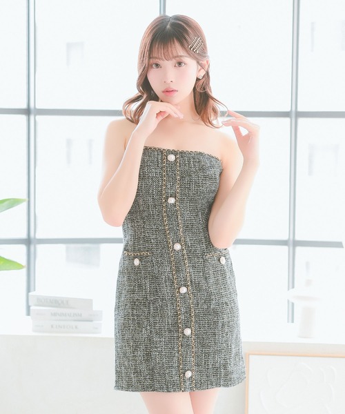 Tika（ティカ） ドレス キャバドレス ミニ タイト ツイード ドレス