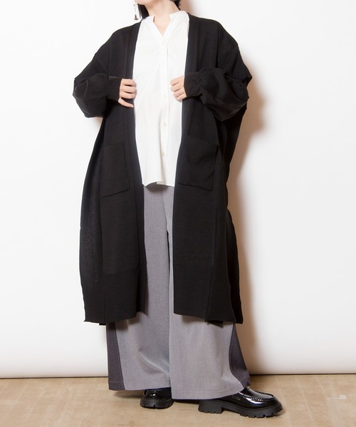 OSMOSIS 美品✨上質 アシンメトリー ロング ニットカーディガン 高見え OSMOSIS（オズモーシス） カーディガン 切替ニットカーディガン