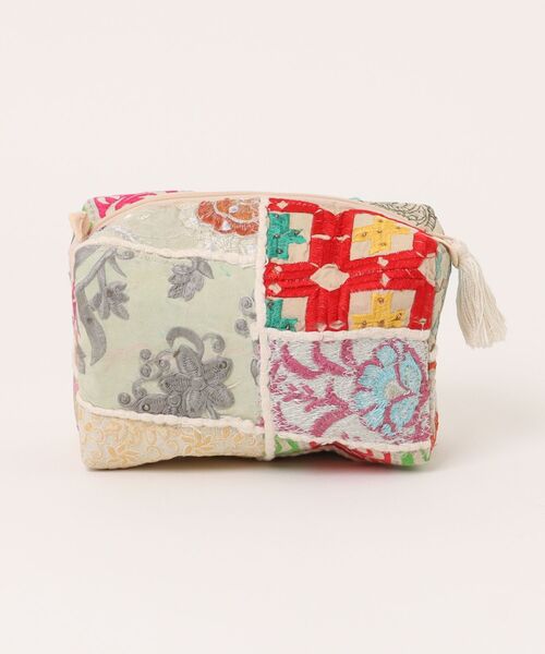 ポーチ 刺繍 サリーパッチワーク スクエア ボックス インド レディース