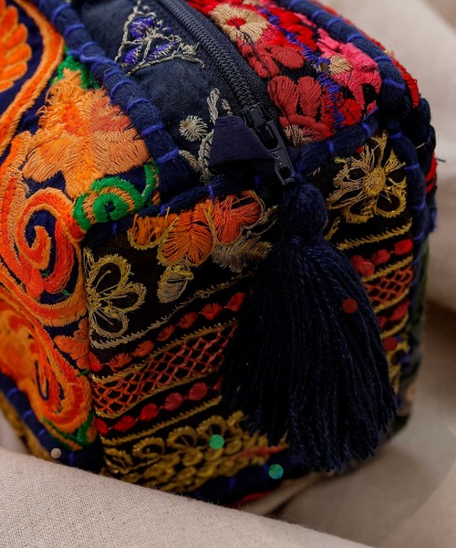 ポーチ 刺繍 サリーパッチワーク スクエア ボックス インド レディース