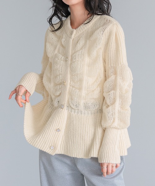 itto カーディガン 立体編みペプラムニットカーディガン レディース