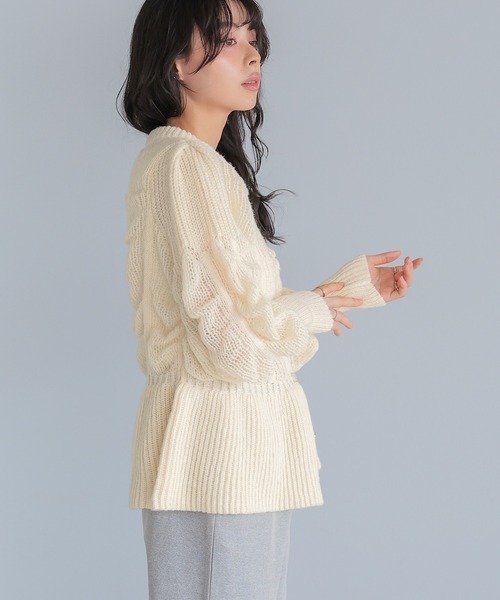 itto カーディガン 立体編みペプラムニットカーディガン レディース