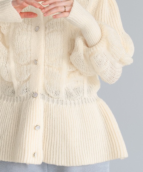 itto カーディガン 立体編みペプラムニットカーディガン レディース